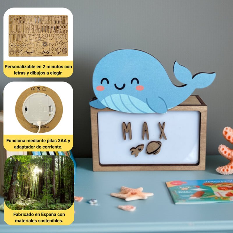 Lampara Infantil Personalizada Ballena - Nanetes